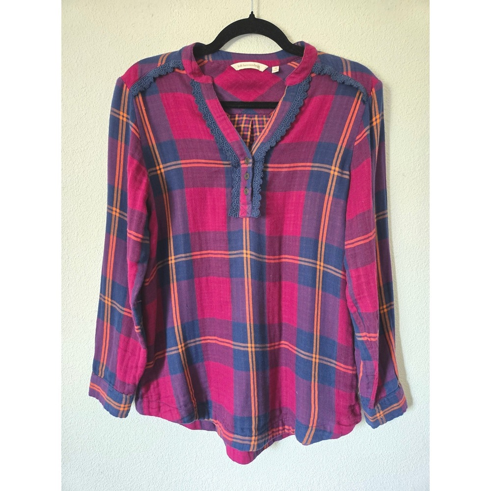Soft Surroundings Womens XS Plaid Flannel Tunic Top Crochet Lace Trim - Picture 8 of 8